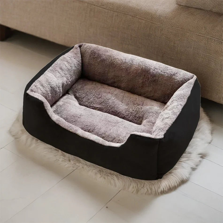Panier Esprit Chat rectangulaire en peluche douce grise et noire pour le confort de votre animal