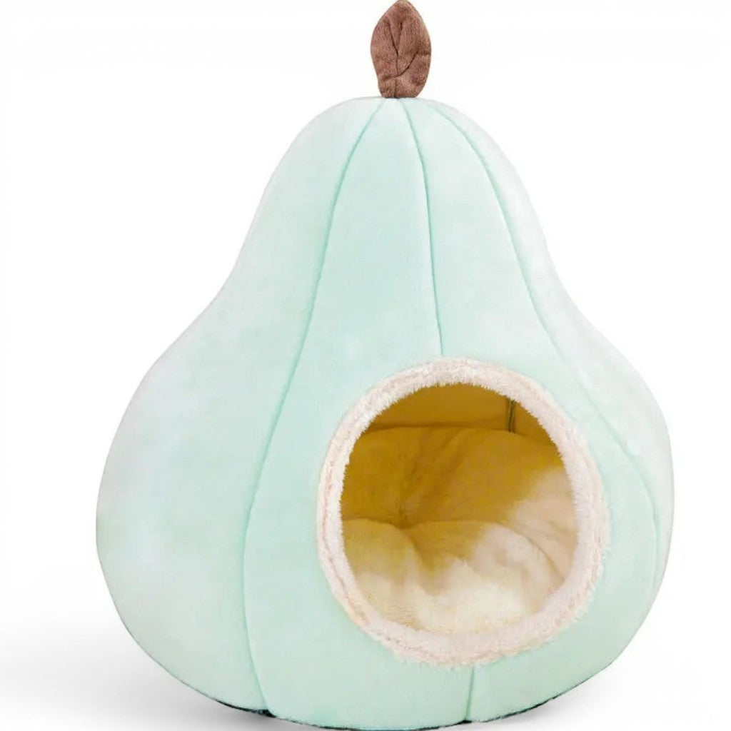 Panier pour chat Esprit Chat en forme de poire vert menthe, doux et confortable avec intérieur en peluche moelleuse.