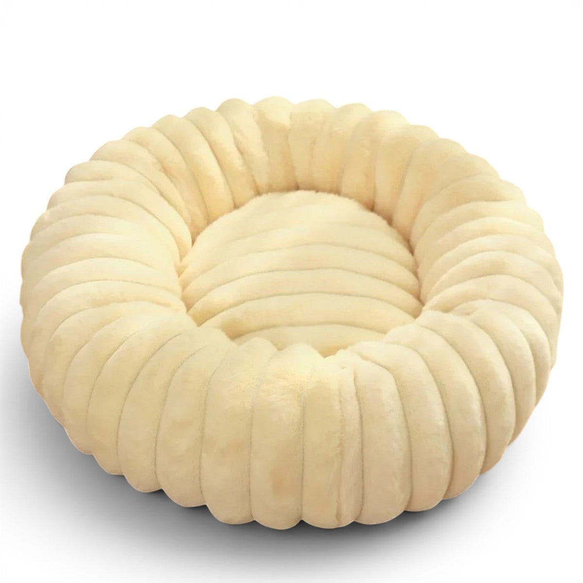 Panier rond Esprit Chat en peluche beige douce pour le confort et la chaleur des animaux de compagnie
