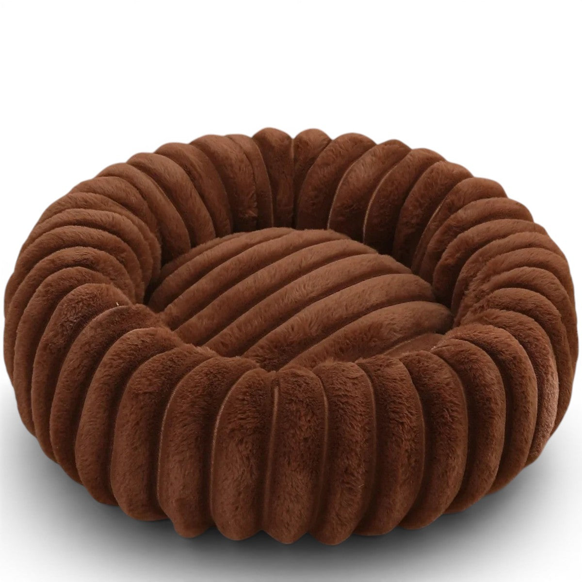 Panier rond Esprit Chat en peluche marron avec texture côtelée pour le confort et la chaleur des animaux
