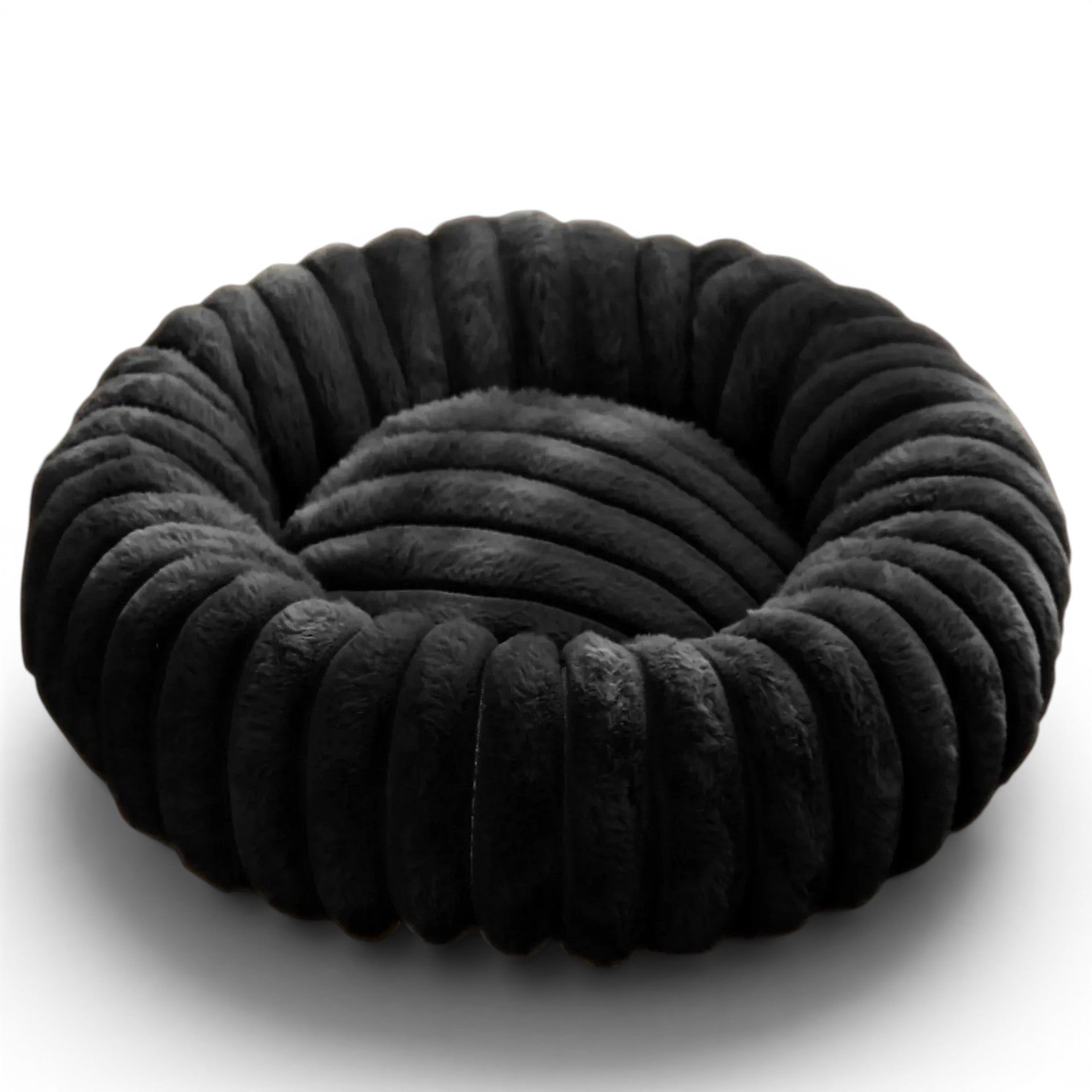 Panier rond noir Esprit Chat en peluche douce pour le confort hivernal des animaux
