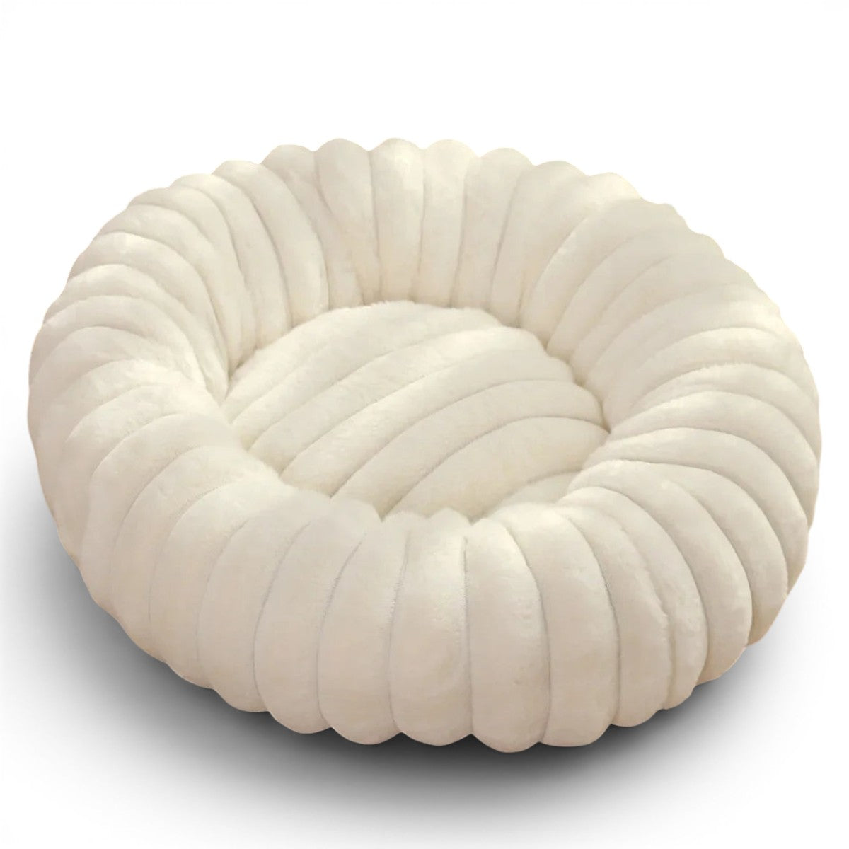 Panier rond Esprit Chat en peluche blanche douce et confortable pour le repos des animaux