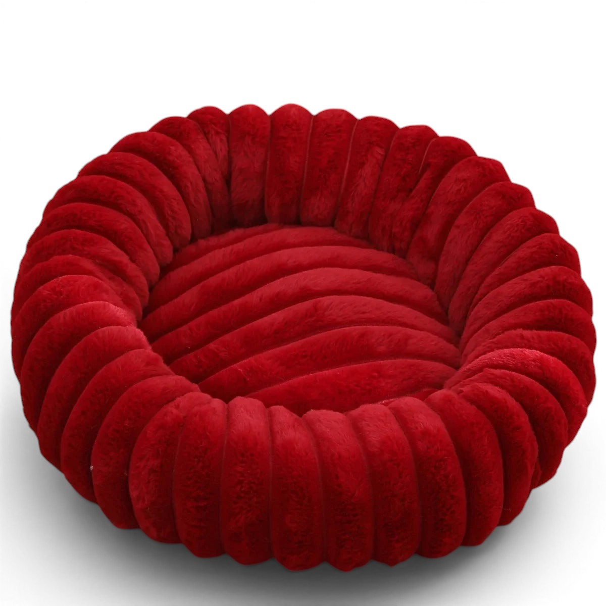 Panier rond rouge Esprit Chat en peluche douce pour le confort des animaux en hiver