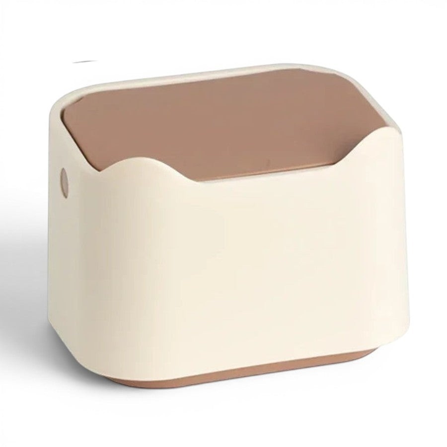 Petit bac à litière Esprit Chat beige et marron en plastique avec couvercle basculant pour déchets de chat