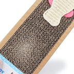 Planche griffoir pour chat Esprit Chat en carton ondulé avec jouet en corde et détails roses.