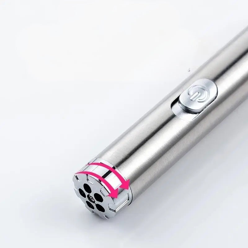 Pointeur laser Esprit Chat en acier inoxydable avec embout rotatif pour changer les motifs de jeu pour chat