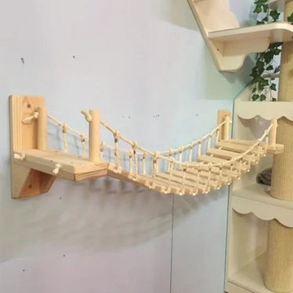 Pont suspendu en bois pour chat Esprit Chat fixé au mur avec des cordes pour grimper et jouer