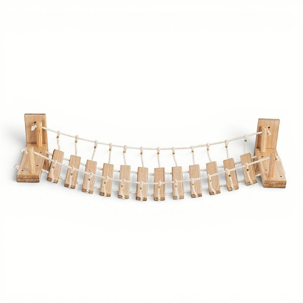 Pont suspendu Esprit Chat en bois naturel pour parcours mural de chat avec cordes de fixation