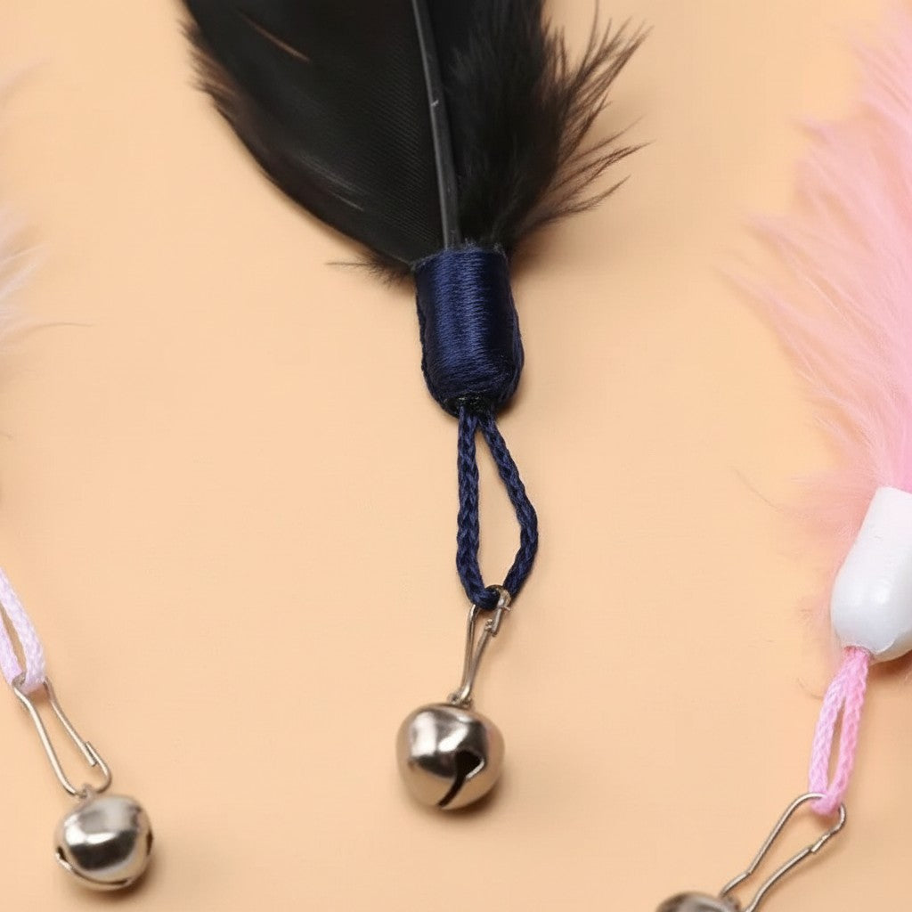 Accessoires de remplacement Esprit Chat pour jouet plume avec grelot, plumes naturelles et attaches métalliques