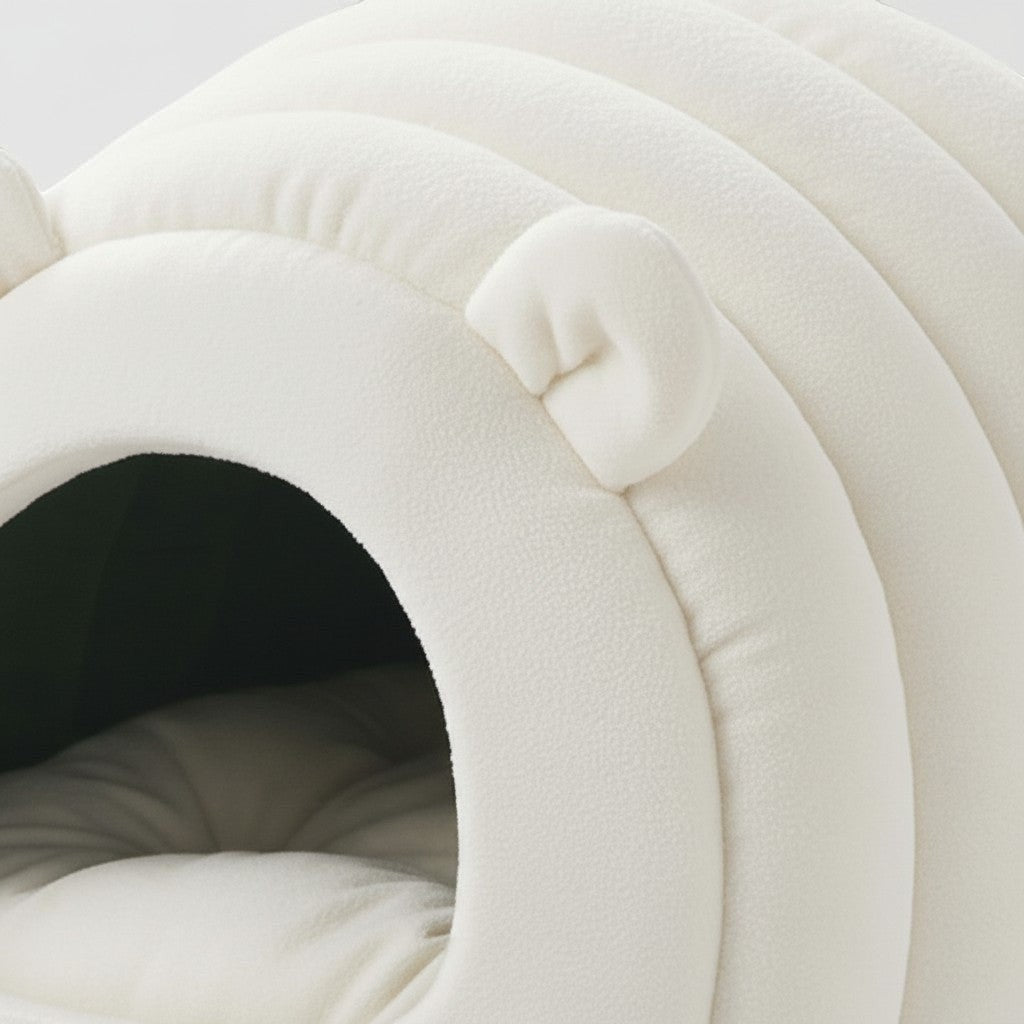 Sac de couchage Esprit Chat en velours côtelé blanc avec oreilles mignonnes pour le confort de votre félin