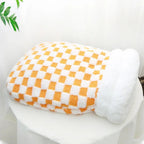 Esprit Chat maison sac pour chat en peluche douce avec motif à carreaux orange et blanc pour un confort douillet