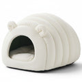 Sac de couchage Esprit Chat en velours côtelé blanc en forme d'igloo avec oreilles d'ours pour chat