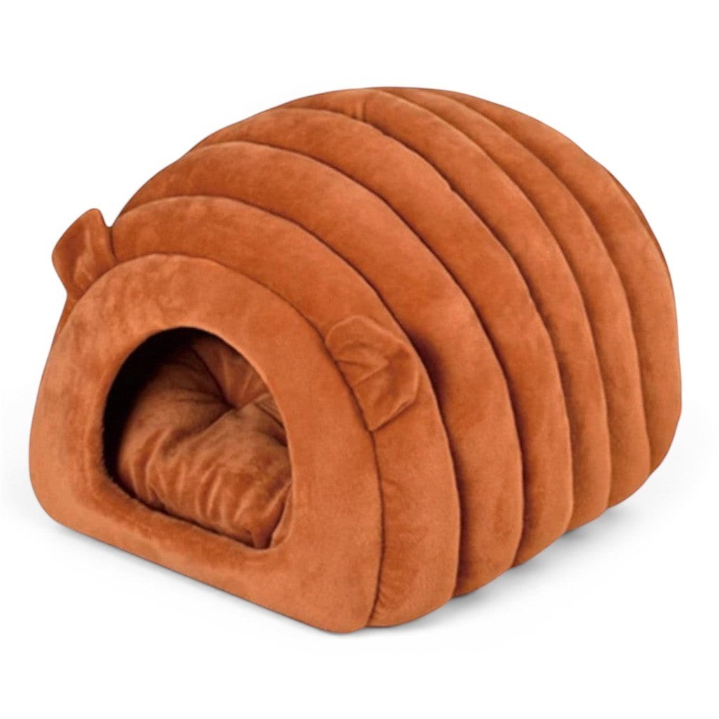 Sac de couchage Esprit Chat en velours côtelé marron en forme de grotte douillette pour chat