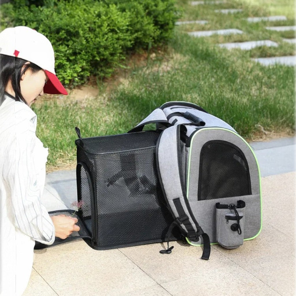 Sac à dos extensible Esprit Chat en tissu oxford gris avec filet noir pour le transport confortable de votre chat
