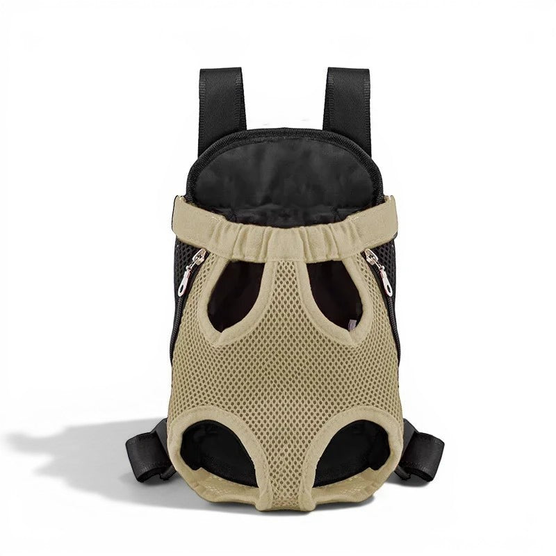 Sac à dos de transport Esprit Chat beige en maille respirante pour chat ou petit chien avec ouvertures pour les pattes
