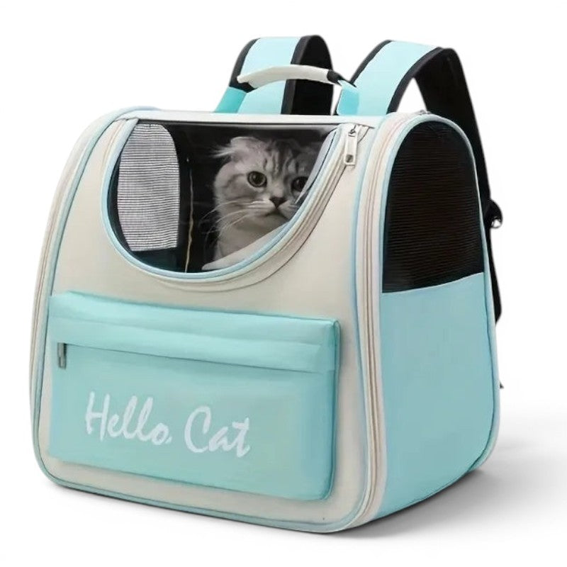 Sac à dos de transport Esprit Chat bleu clair avec fenêtre transparente pour chat