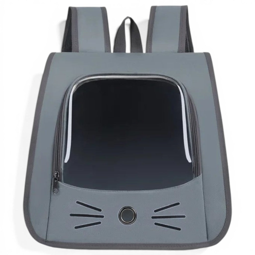 Sac à dos de transport pour chat Esprit Chat en nylon gris avec fenêtre transparente et motif moustaches