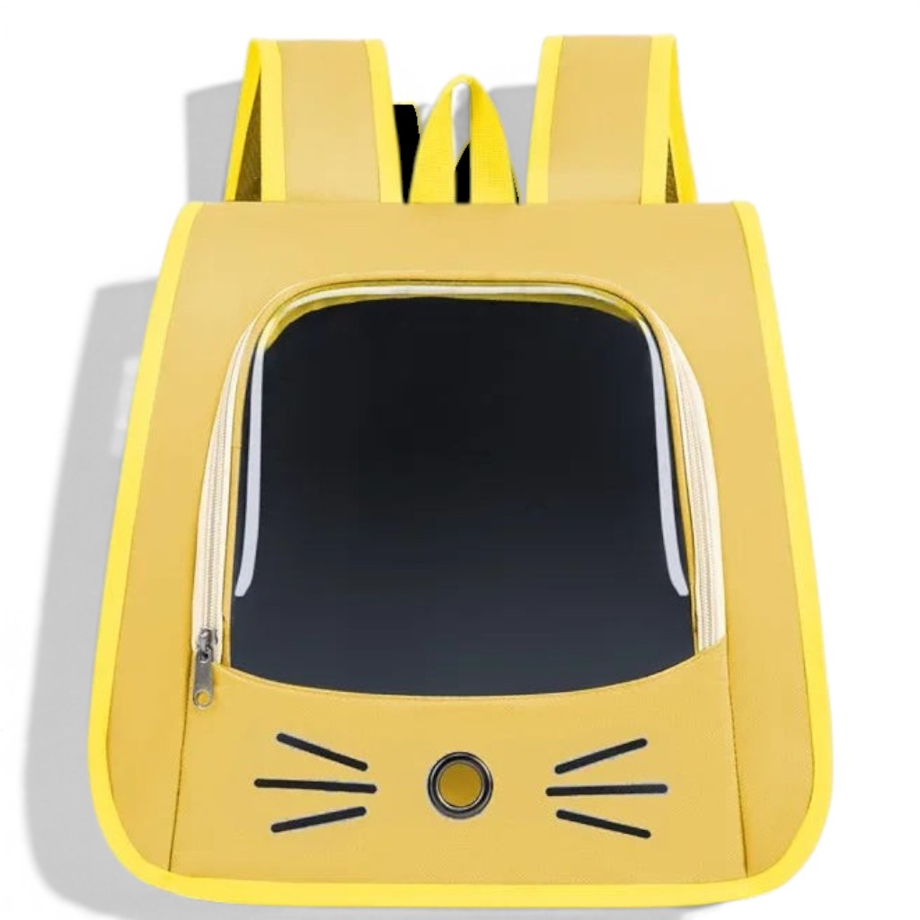 Sac à dos de transport pour chat Esprit Chat jaune en nylon avec fenêtre transparente et motif moustaches