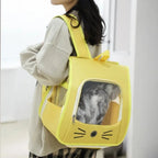 Sac à dos de transport pour chat Esprit Chat jaune en nylon avec fenêtre transparente et motif moustaches