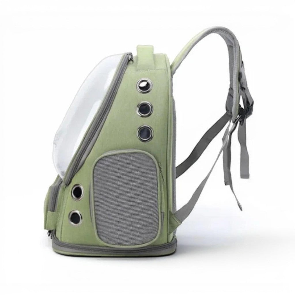 Sac à dos de transport Esprit Chat vert en nylon avec bulle transparente et aérations pour chat