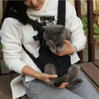 Sac à dos de transport Esprit Chat noir en nylon avec ouverture pour les pattes d'un chat gris