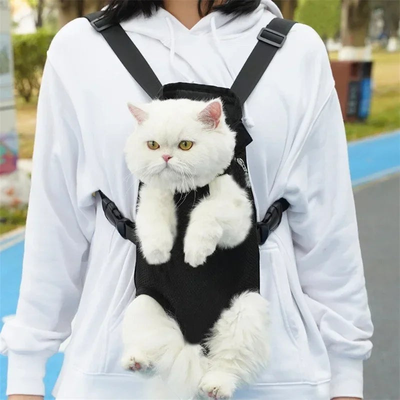 Sac à dos porte-chat Esprit Chat noir en nylon respirant avec design pattes sorties pour transport confortable