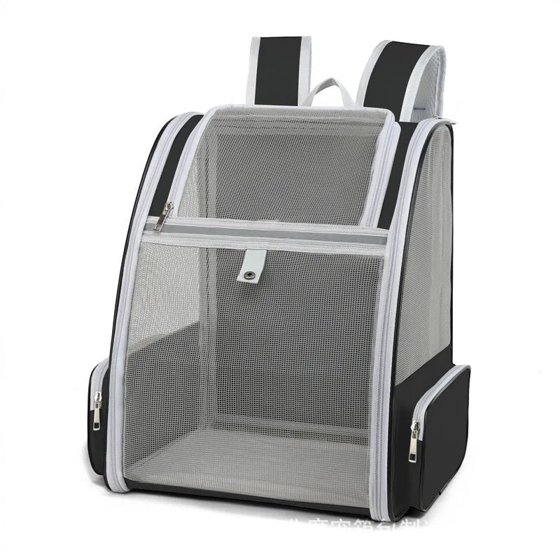 Sac à dos de transport Esprit Chat en fibre noire et filet gris pour chat ou petit chien jusqu'à 6kg