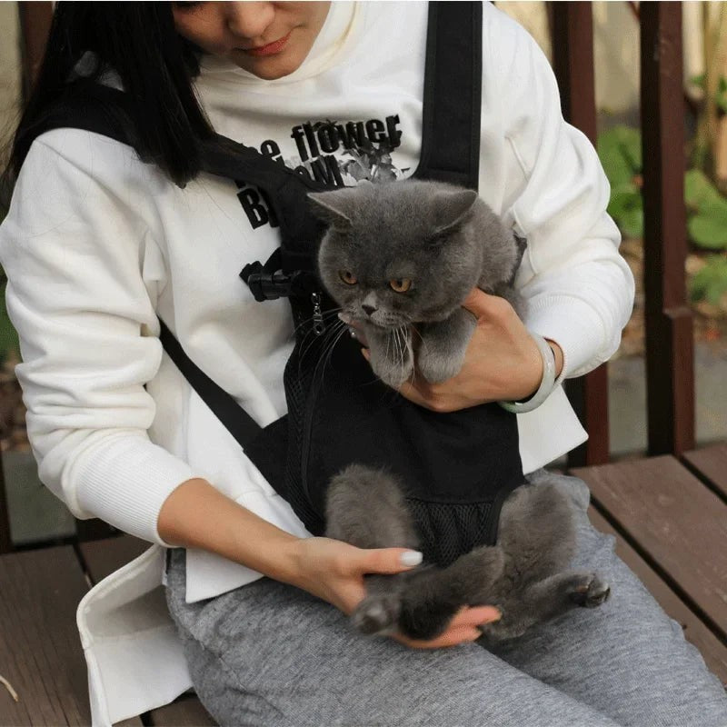 Sac à dos de transport Esprit Chat noir en nylon avec ouverture pour les pattes d'un chat gris