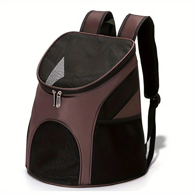 Sac à dos de transport Esprit Chat marron en nylon respirant pour chat ou petit chien, idéal pour les voyages.