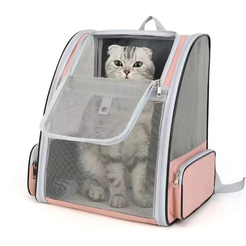 Sac à dos de transport Esprit Chat rose et gris en fibre avec filet respirant pour chat de 6kg