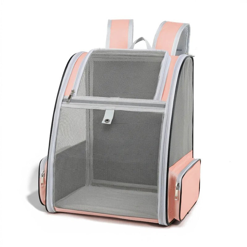 Sac à dos de transport Esprit Chat rose et gris en fibre avec larges fenêtres en filet pour chat jusqu'à 6kg