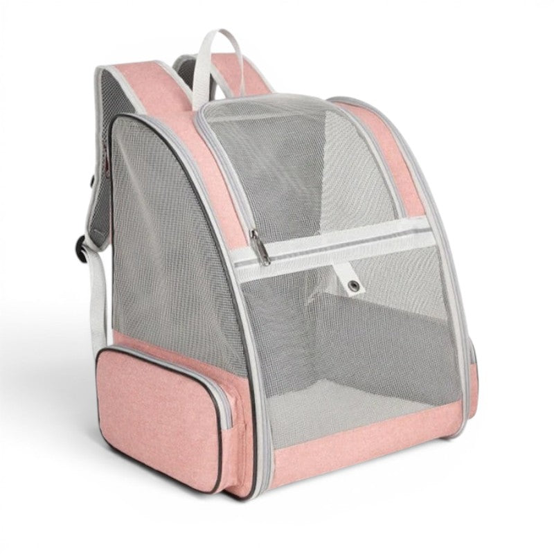 Sac à dos de transport pour chat Esprit Chat rose en fibre avec large fenêtre en filet respirant et fermeture éclair