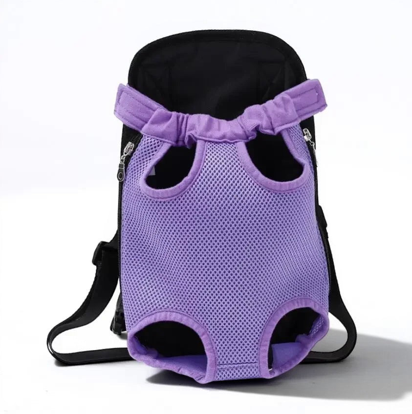 Sac à dos de transport Esprit Chat violet en maille respirante pour chat ou petit chien avec ouverture pour les pattes