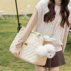 Sac de transport Esprit Chat beige matelassé pour petit chien ou chat, style élégant et respirant