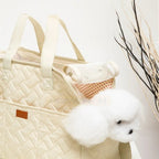 Sac de transport Esprit Chat beige matelassé avec motif à pois à l'intérieur pour petit chien ou chat
