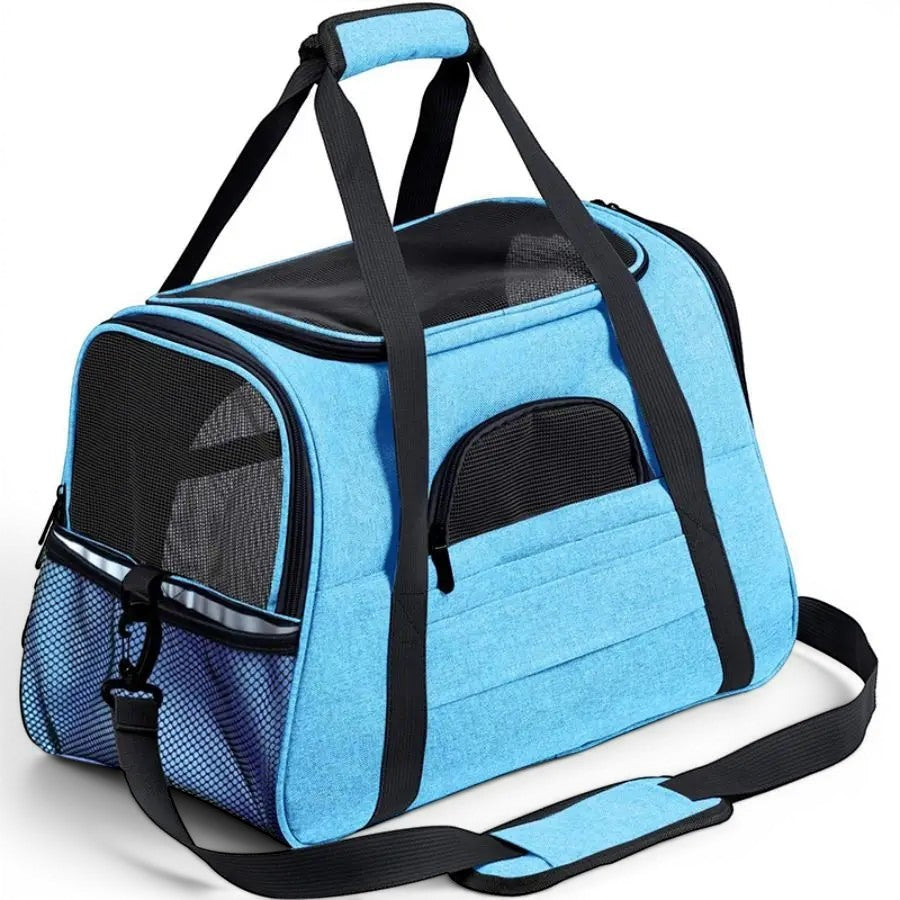 Sac de transport Esprit Chat bleu pour chat avec parois en filet respirant et fermeture éclair robuste