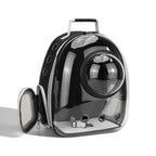 Sac de transport bulle noir en PVC et tissu Oxford pour chat, avec fenêtre transparente et aérations.