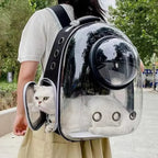 Esprit Chat sac de transport bulle pour chat en plastique transparent et tissu oxford noir avec une fenêtre latérale et une bulle d'observation.