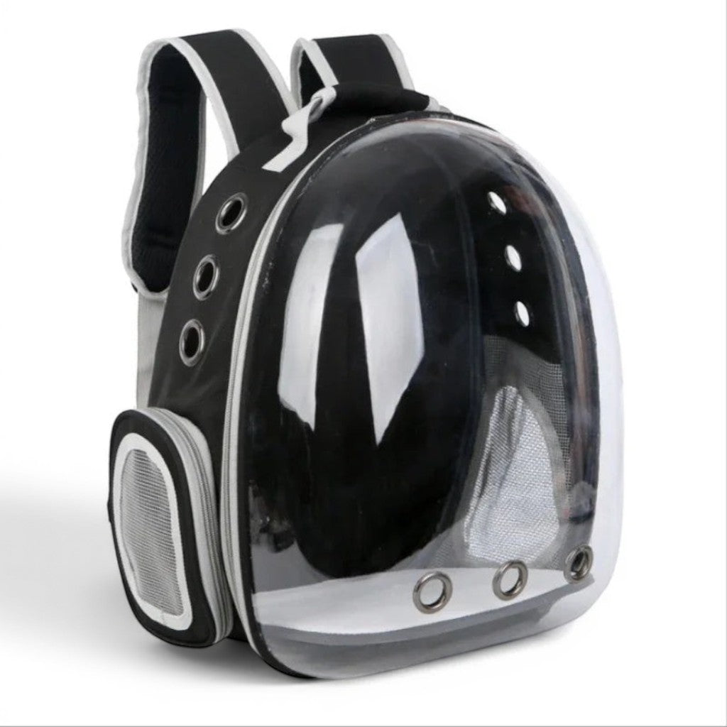 Sac de transport bulle noir et blanc en PVC et tissu Oxford par Esprit Chat, avec fenêtre transparente et aérations.