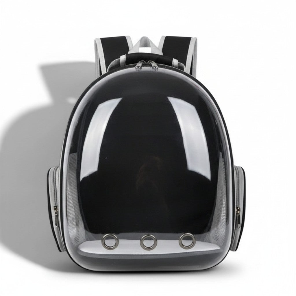 Sac de transport bulle noir et blanc en PVC et tissu Oxford par Esprit Chat, avec fenêtre transparente et aérations.