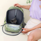 Sac de transport Esprit Chat vert en nylon avec fenêtre bulle transparente pour chat, idéal pour les voyages.