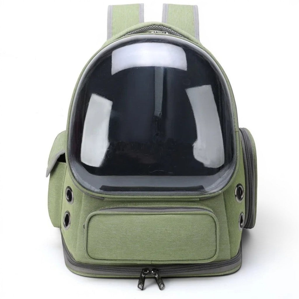 Sac à dos de transport Esprit Chat vert en nylon avec hublot bulle transparent pour chat