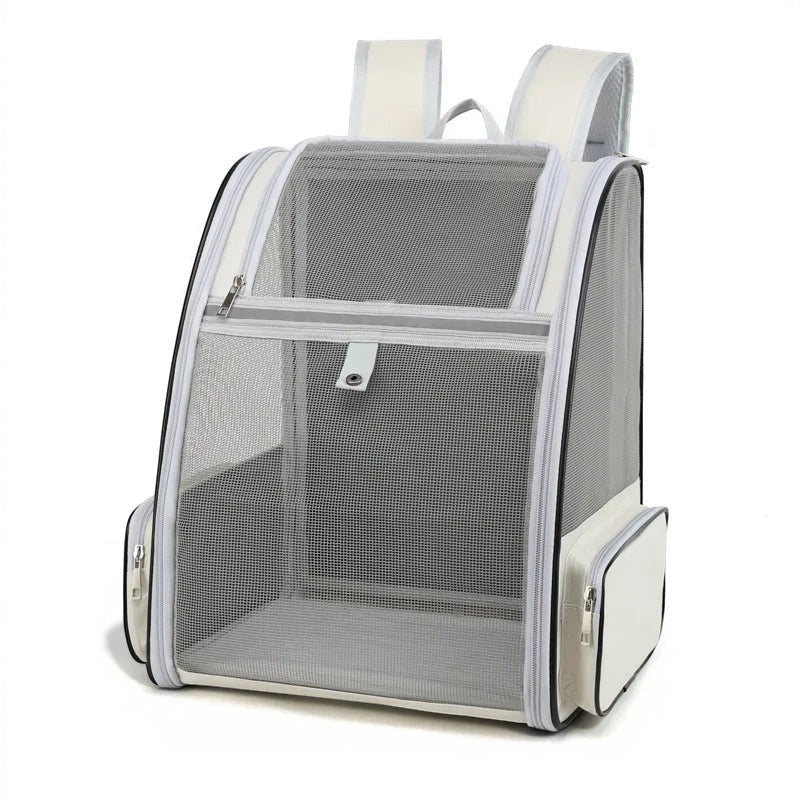 Sac à dos de transport Esprit Chat beige en fibre avec larges panneaux en maille respirante pour chat jusqu'à 6kg