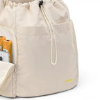 Sac de transport Esprit Chat beige souple pour chat, style sac à dos avec poches latérales et fermeture à cordon