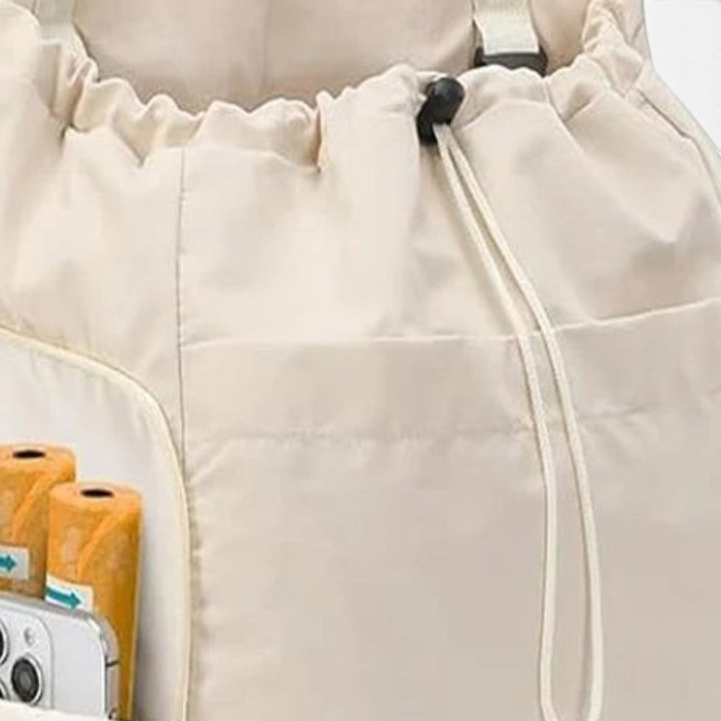 Sac de transport Esprit Chat beige souple pour chat, style sac à dos avec poches latérales et fermeture à cordon