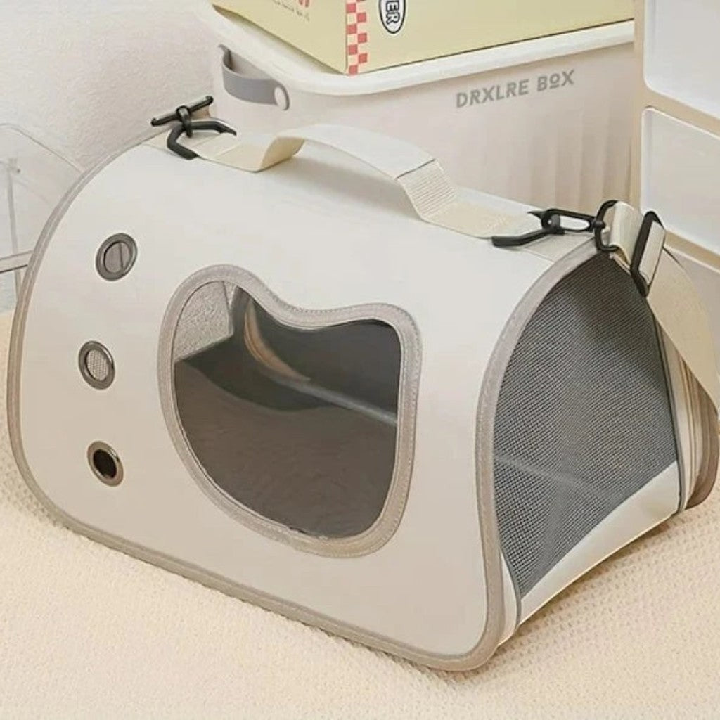 Sac de transport Esprit Chat blanc en tissu Oxford avec fenêtre en forme de cœur et panneaux latéraux en maille