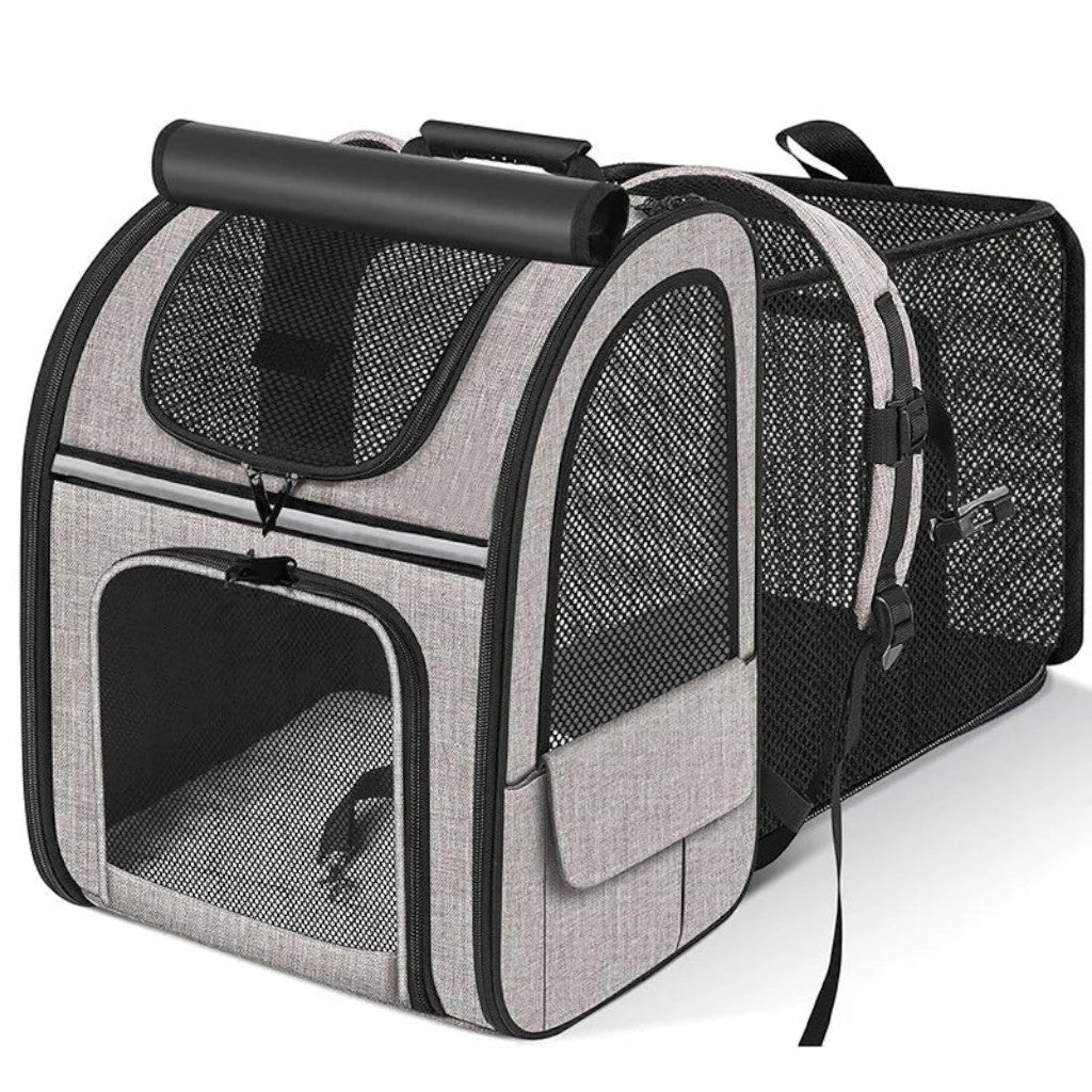 Sac de transport extensible Esprit Chat en tissu oxford gris avec panneaux en maille respirante et fermeture zippée
