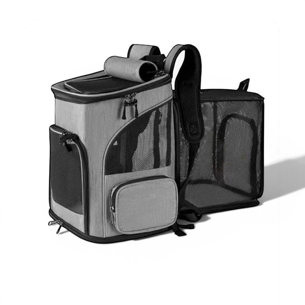 Sac de transport pliable en nylon gris pour chat, avec fenêtres en maille et fermeture éclair, idéal pour les grands chats jusqu'à 6,5 kg.