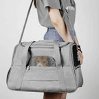 Sac de transport souple gris Esprit Chat en tissu oxford avec fenêtre en filet pour chat ou petit chien