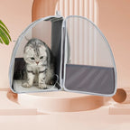 Sac de transport Esprit Chat gris en fibre pour chat jusqu'à 6kg avec ouverture zippée et panneaux en maille aérée
